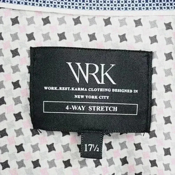 WRK 4 Ways Stretch‎ Pattern Button down Long sleeve Dress shirt Men's 17.5/ L - Picture 5 of 7